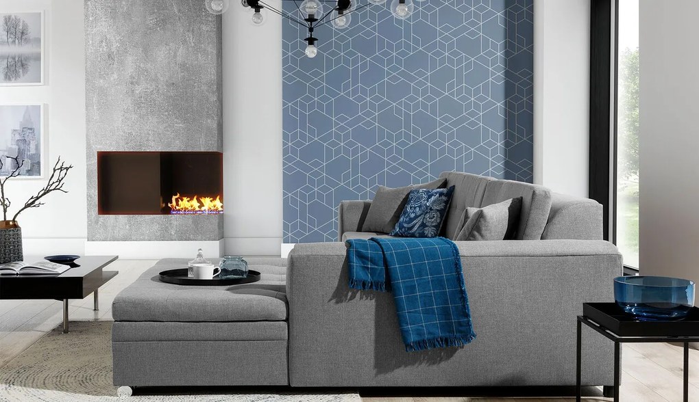 Coltar extensibil dreapta 4 locuri, ELTAP, Sorento, 296x194x78 cm, lemn/poliester, albastru inchis/gri