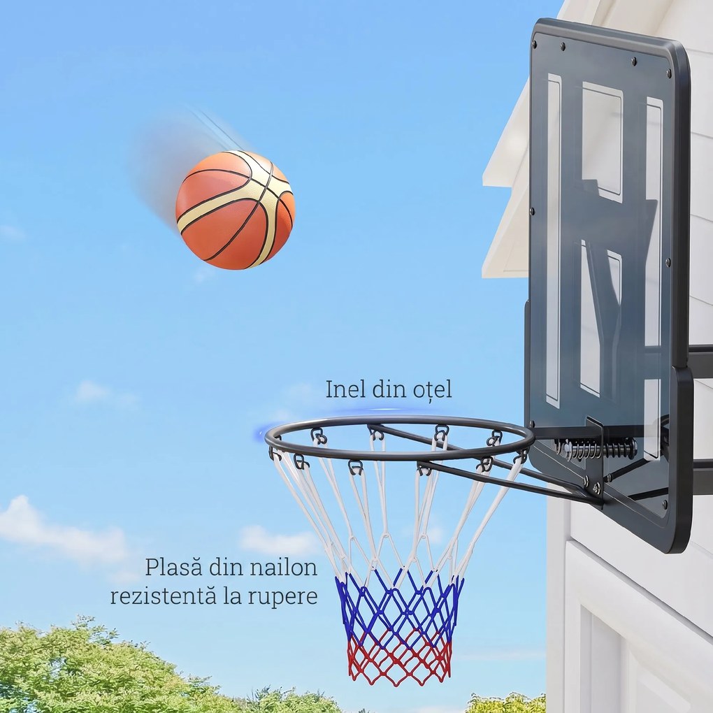SPORTNOW Coș de baschet de perete pentru exterior 110 x 75 cm, panou rezistent la spargere, inel Ø45 cm, negru | Aosom Romania