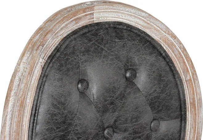 Scaun vintage de birou din piele ecologică maro închis cu roți și înălțime reglabilă, lemn cu finisaj alb antichizat, „Régent"
