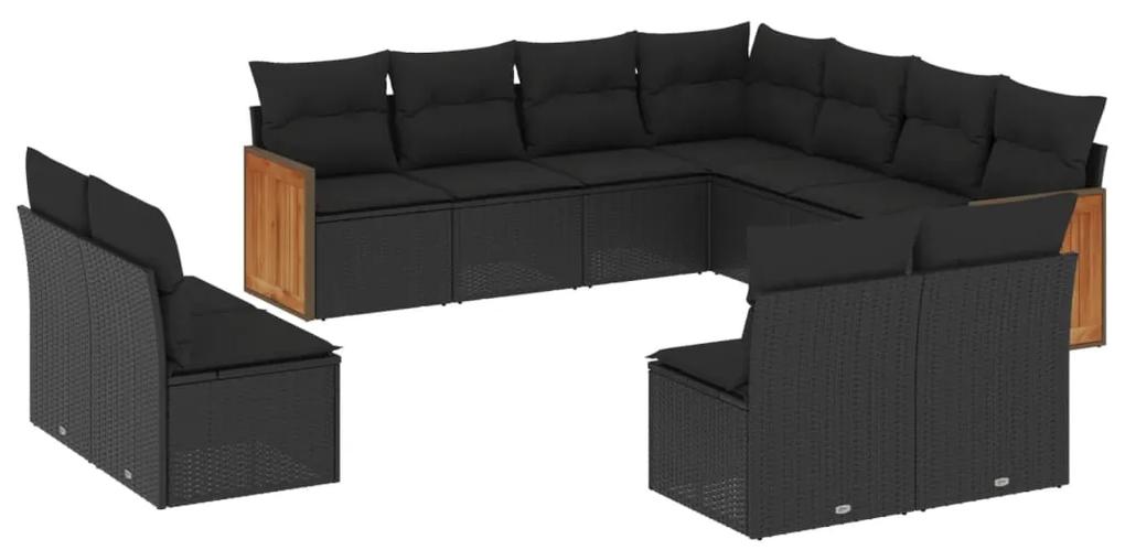 3260165 vidaXL Set canapele de grădină cu perne, 11 piese, negru, poliratan