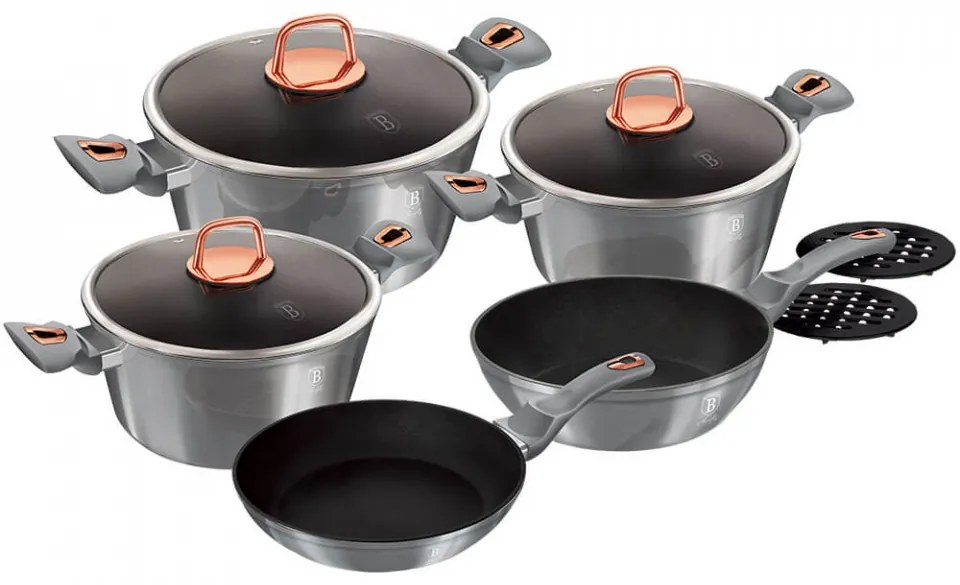 Set oale si tigai marmorate (10 piese) din aluminiu forjat Moonlight Collection Berlinger Haus BH 6020