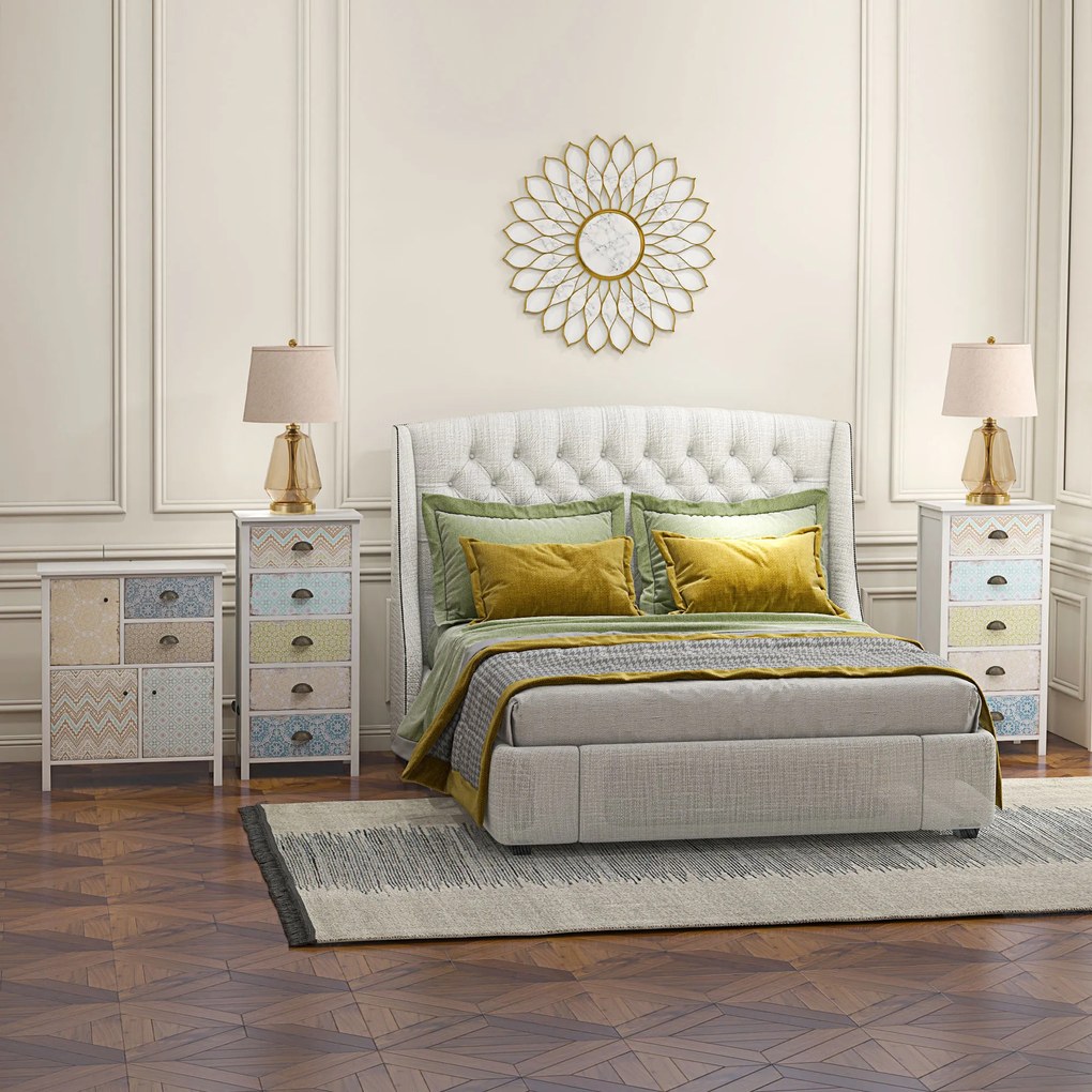 HOMCOM Șifonier, Rustic elegant, 2 sertare, 3 dulapuri, lemn de pin, 68x34x80cm, Alb | Aosom Romania