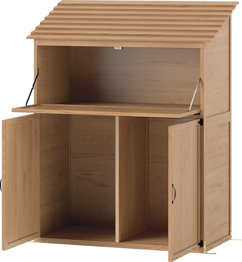 Outsunny Șifonier pentru grădină cu masă rabatabilă, șifonier cu acoperiș, 110 x 54 x 136 cm, lem de brad, maro | Aosom Romania