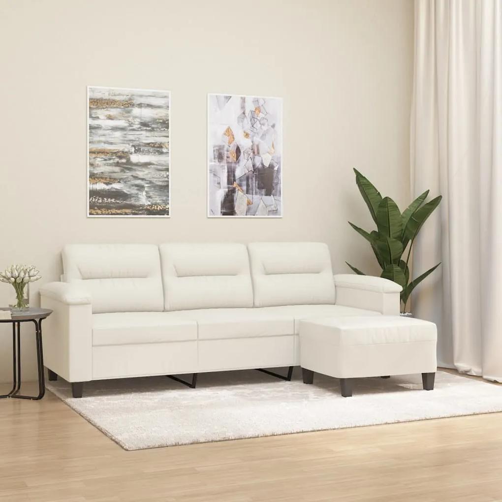 Canapea cu 3 locuri si taburet, crem, 180 cm, piele ecologica Crem, 210 x 77 x 80 cm