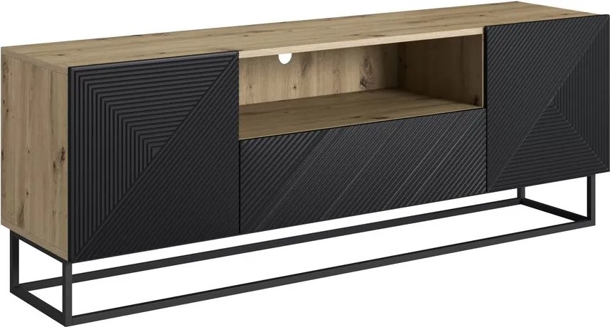 Comodă TV cu sertar și cadru metalic Asha 167 cm - artisan / negru mat