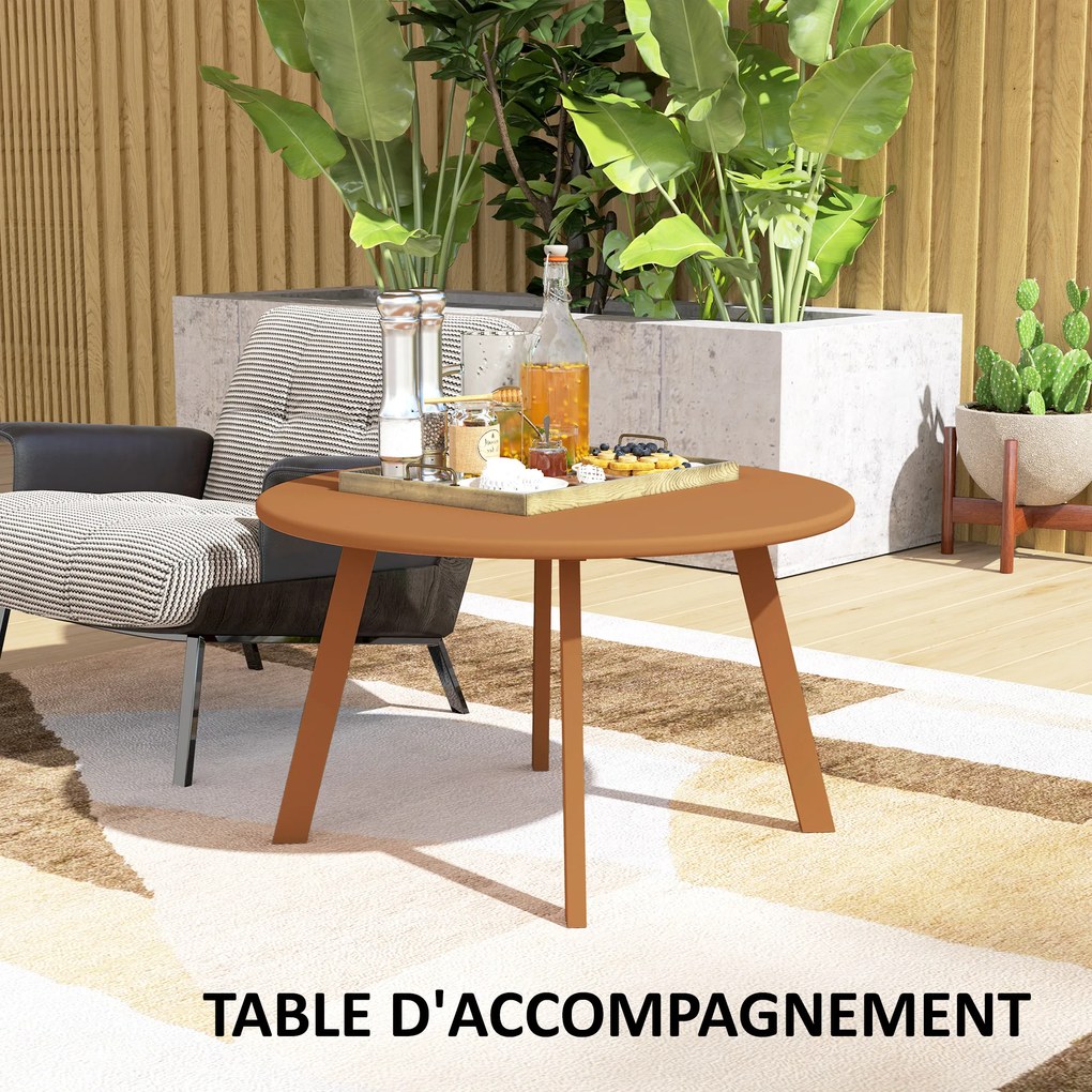 Outsunny Masă de cafea mică rotundă, masă auxiliară cu picioare antidrapante, cadru din metal, pentru grădină, Ø 70 x 42 cm, portocaliu | Aosom Romania
