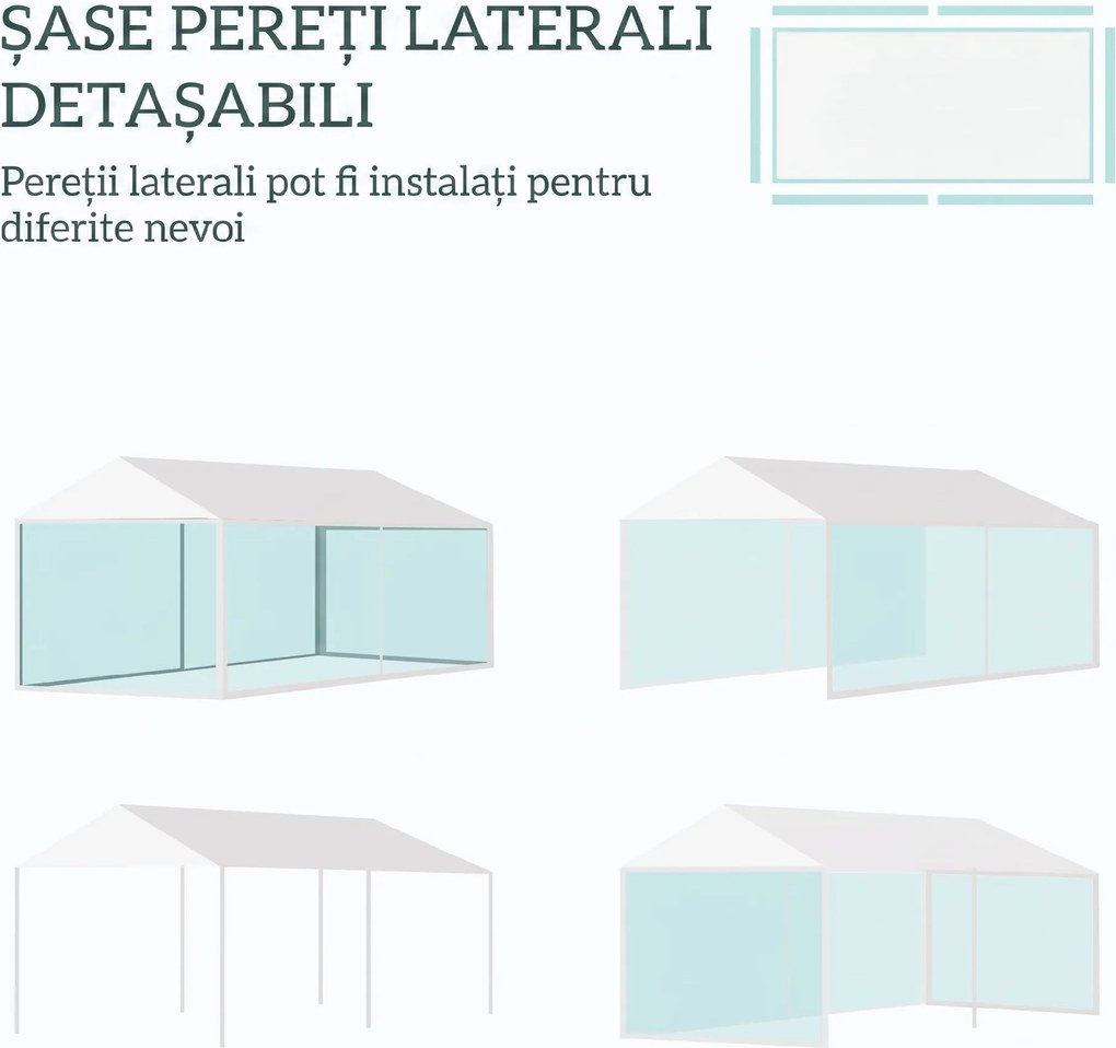 Outsunny  Cort de Exterior cu 6 Părți Laterale Detașabile, Cort pentru Petrecerie, Adăpost pentru Umbră pentru Evenimente, 584.6x295.6x256 cm, Alb.