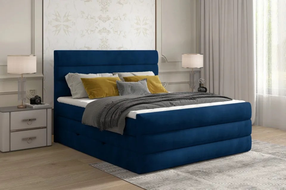 Pat tapitat, boxspring, cu spatiu pentru depozitare, 160x200 cm, Cande 161, Eltap (Culoare: Bleumarin)