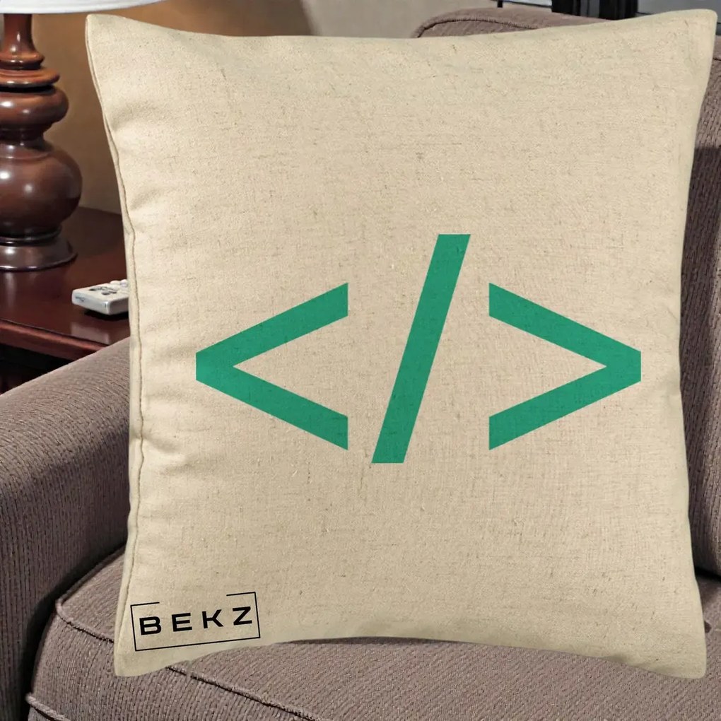Perna Personalizata Cod HTML Turcoaz, 40x40 cm, Bej, Husa Detasabila, Perna Inclusa, BEKZ®