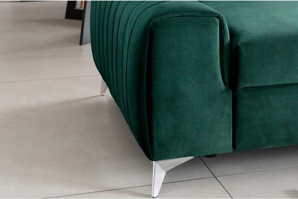 Canapea verde extensibilă cu tapițerie din catifea 261 cm Laurence – ELTAP