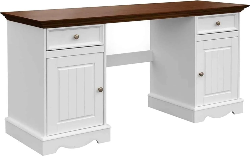 Birou lemn masiv nuc Linea Alb-, 155 × 54 × 77 cm