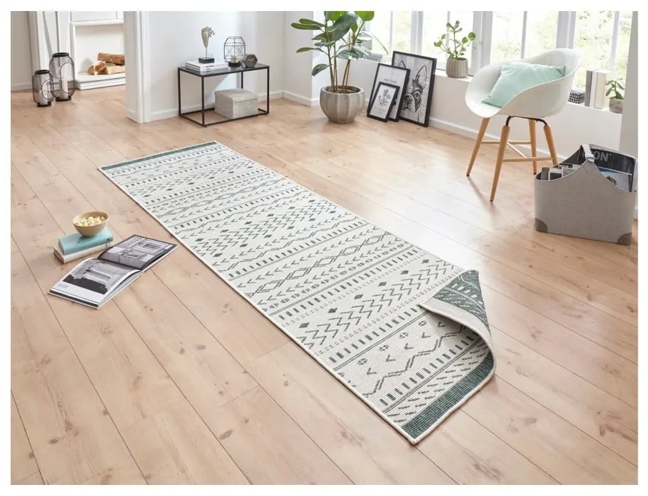 Covor adecvat pentru exterior NORTHRUGS Kuba, 80 x 350 cm, verde-crem