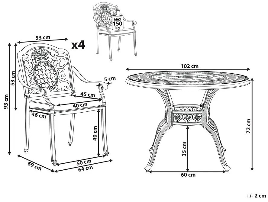 Set de masă pentru grădină SALIO (metal) (maro) (pentru 4 persoane). 1019204
