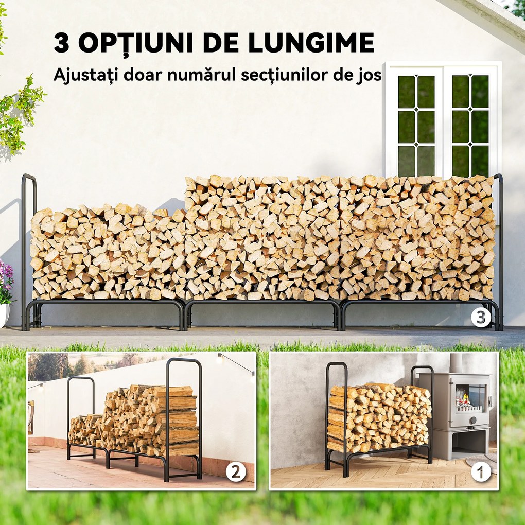 Outsunny Suport Lemne de 1m³ Reglabil cu Acoperire Impermeabilă 300x36x99 cm | Aosom Romania