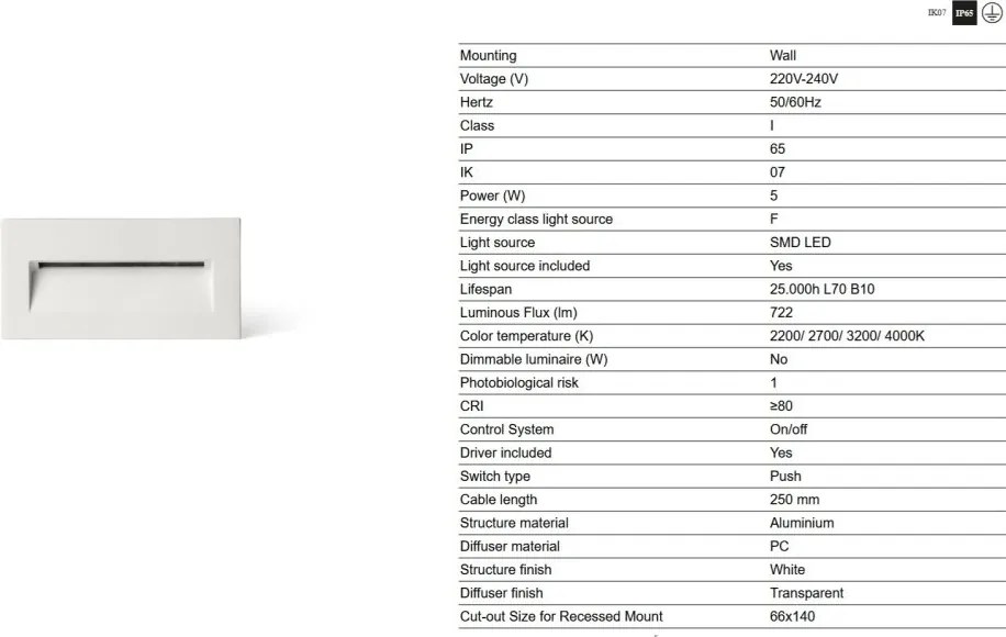 Spot LED incastrabil iluminat ambiental IP65 MANI alb
