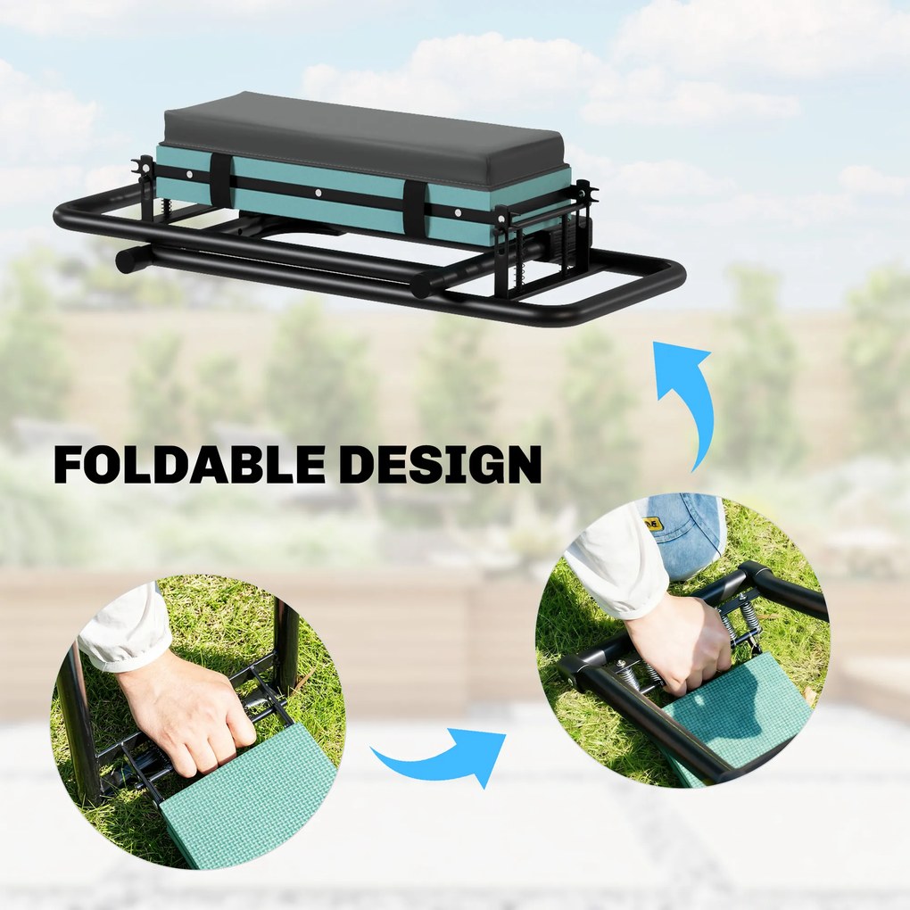 Outsunny Taburet de grădină pliabil cu perniță din spumă EVA Asiento de Jardín con Bolsa para Herramientas Gris Oscuro | Aosom Romania