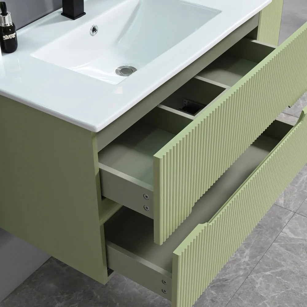 Trent 80 mobilier de baie inferior cu chiuvetă ceramică 2 sertare, verde deschis