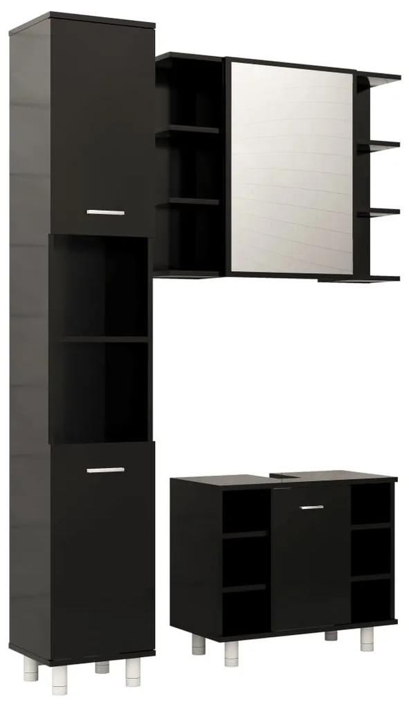 Set mobilier baie, 3 piece, negru, PAL Negru, 1