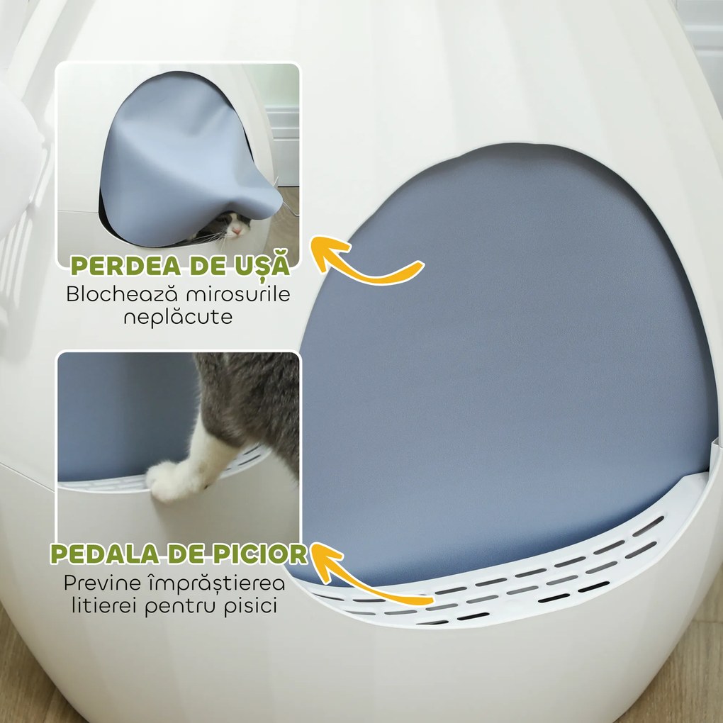 PawHut Ladă de Gunoi Anti-Miros pentru Pisici în Formă de Vas din ABS și Oțel Inoxidabil Alb | Aosom Romania