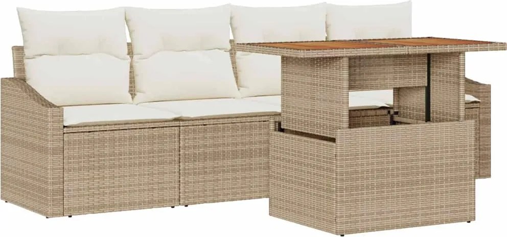 vidaXL Set de canapele pentru grădină 5 pcs Bej Rattan poli