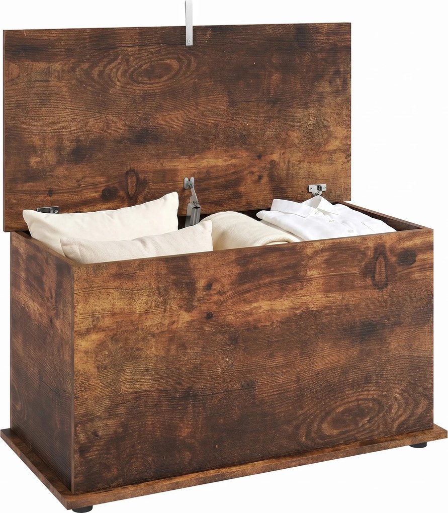 HOMCOM Ladă de Depozitare, Bancă pentru Pantofi cu Capac de Siguranță, pentru Capătul Patului, Maro Rustic | Aosom Romania