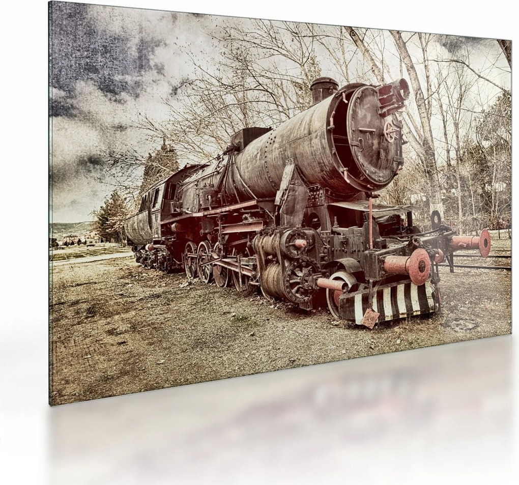 Tablou pe sticlă cu locomotivă istorică (70x50 cm)