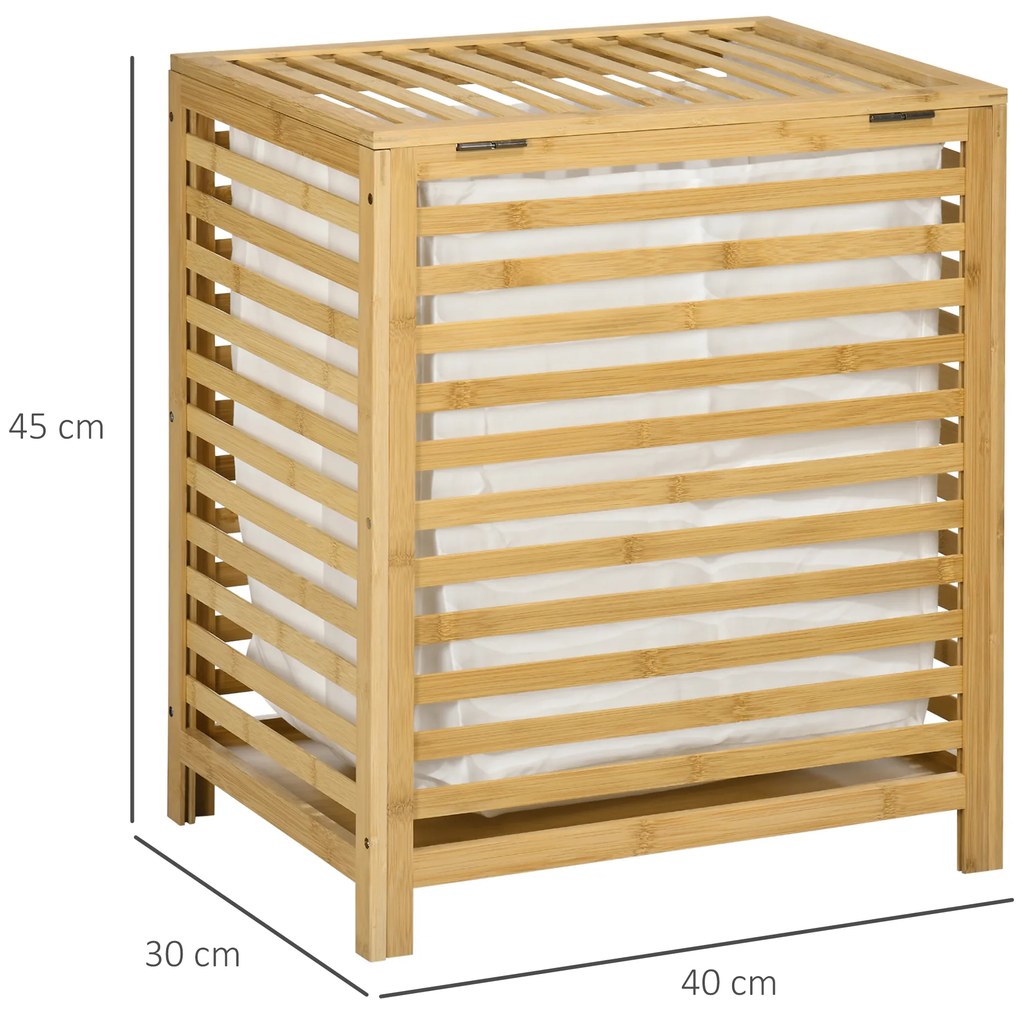 HOMCOM Coș de Rufe din Bambus și Material Textil, cu Capac și Sac Detașabil, pentru Baie și Dormitor, 50x36x60 cm | Aosom Romania