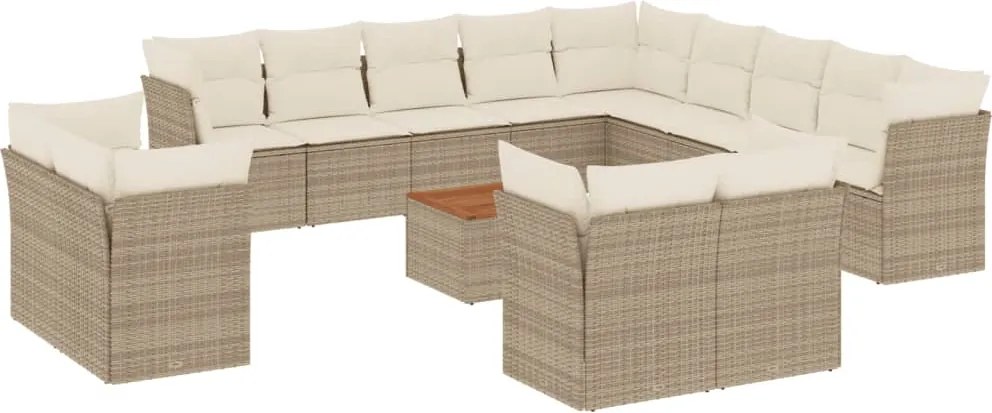 vidaXL Set canapele de grădină, 14 piese, cu perne, bej, poliratan