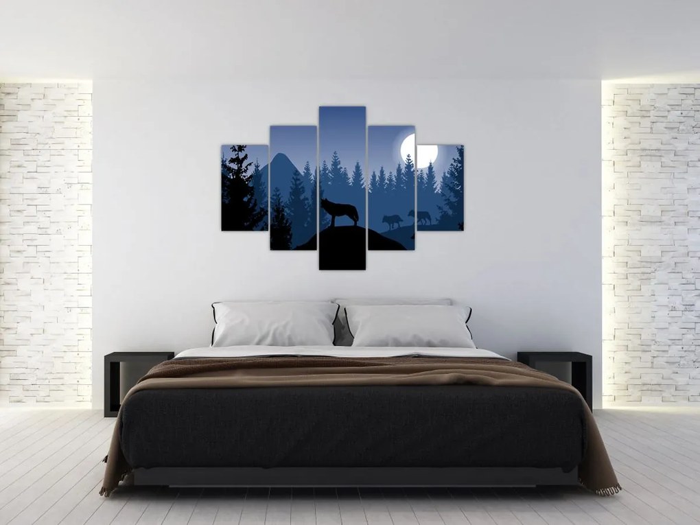 Tablou - Haita de lupi sub lună plină (150x105 cm)