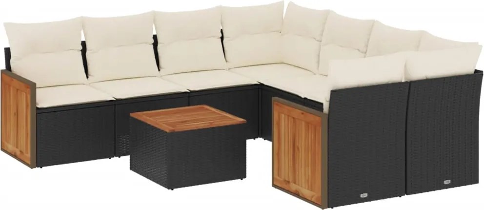 vidaXL Set mobilier de grădină cu perne, 9 piese, negru, poliratan