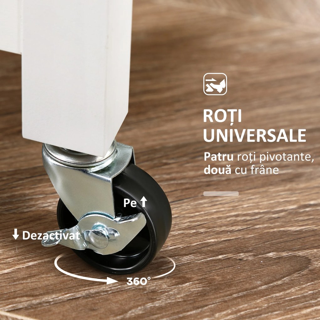 HOMCOM Cărucior de Bucătărie cu Roți, Insulă de Bucătărie Compactă cu Blat din Lemn, Rafturi și Sertare, Alb | Aosom Romania