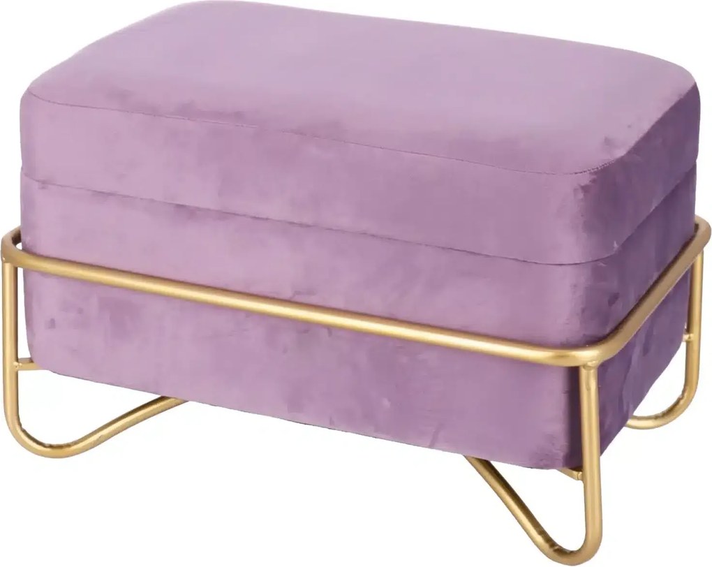Set elegant Luna de taburete cu spatiu de depozitare, catifea si baza metalica aurie 2 piese