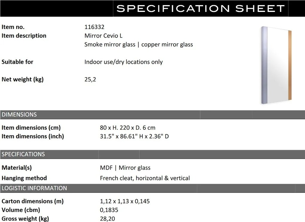 Oglinda decorativa moderna Cevio L 80x220cm