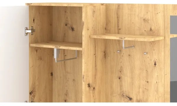 NOLAN – panou de hol cu oglindă, stejar artisan/alb