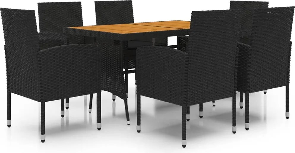 vidaXL Set mobilier de exterior, 7 piese, negru, poliratan
