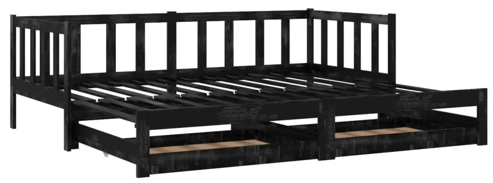 3083708 vidaXL Pat extensibil de zi, 2x(90x200) cm, negru, lemn masiv de pin