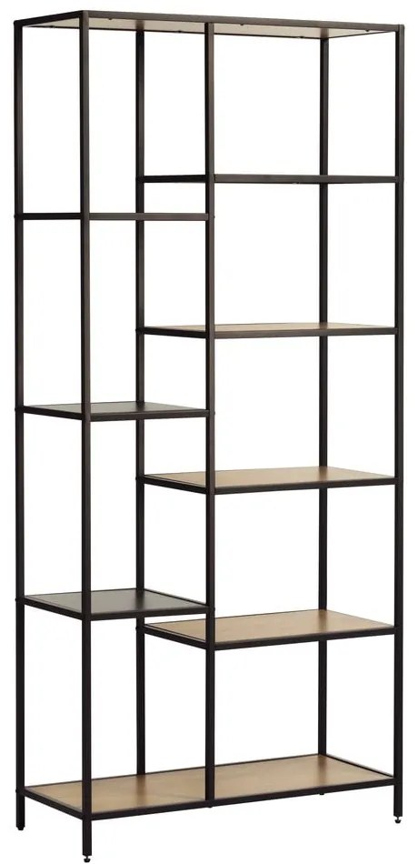 Bibliotecă neagră/în culoare naturală cu aspect de lemn de stejar 80x180x35 cm Altino – Unique Furniture