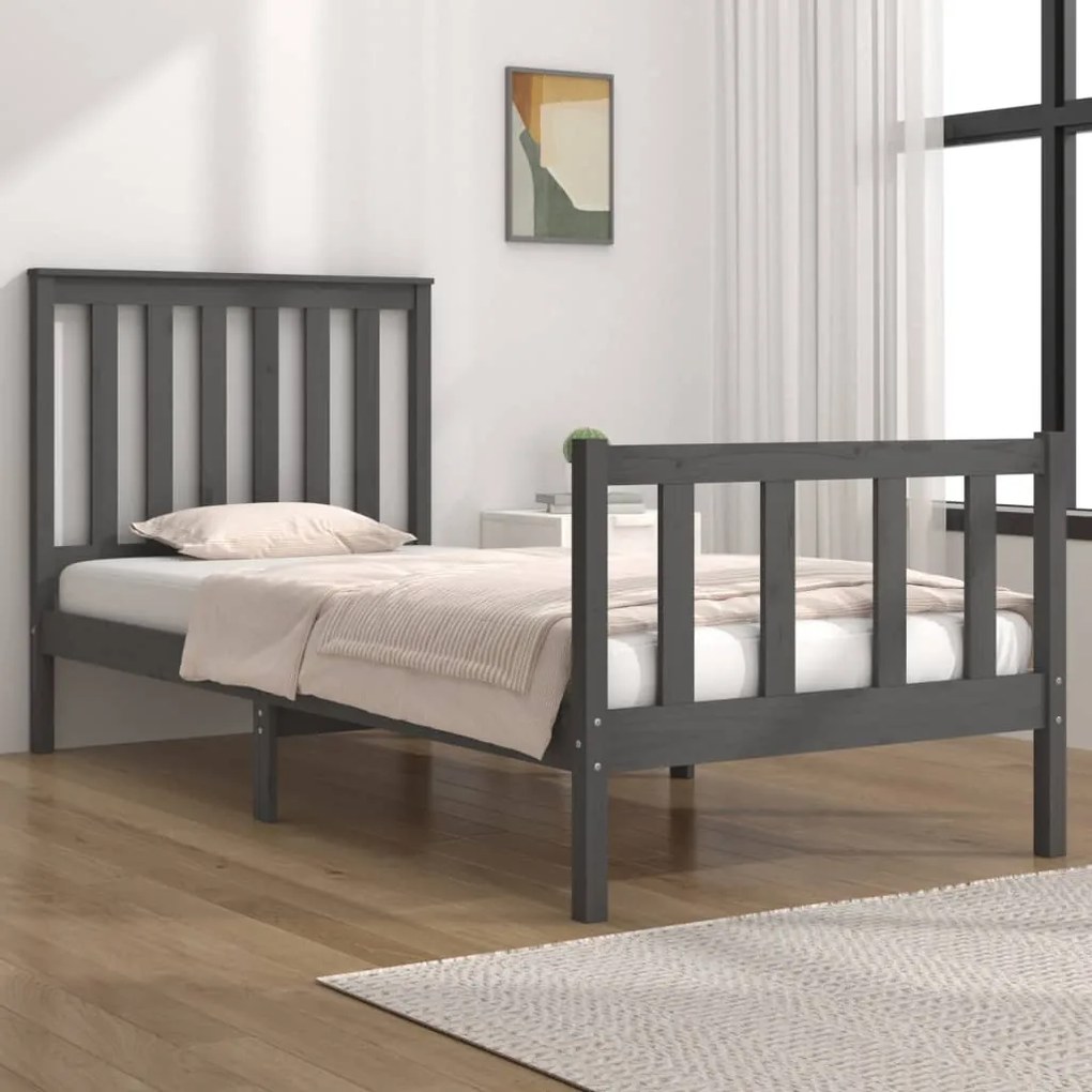 3103875 vidaXL Cadru de pat single, gri, 90x190 cm, lemn masiv de pin