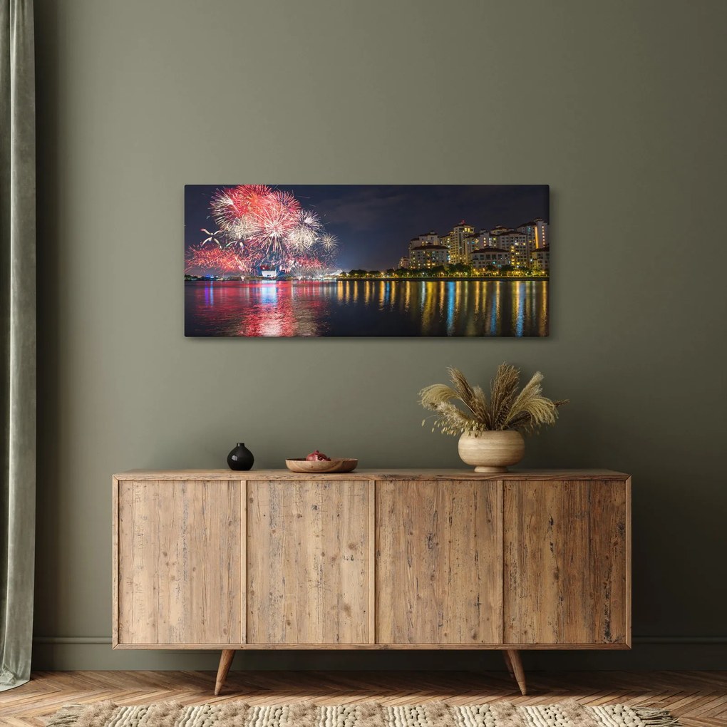 Tablou cu artificii in Singapur (120x50 cm)