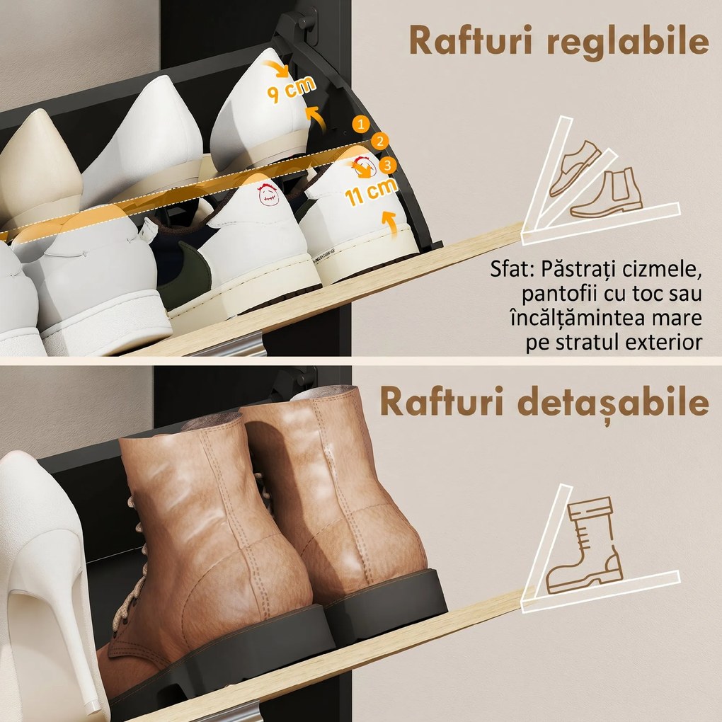 HOMCOM dulap slim pantofi, dulap economisire spațiu, pantofar slim, dulap rabatabil pantofi, pantofar economisire spațiu | Aosom Romania