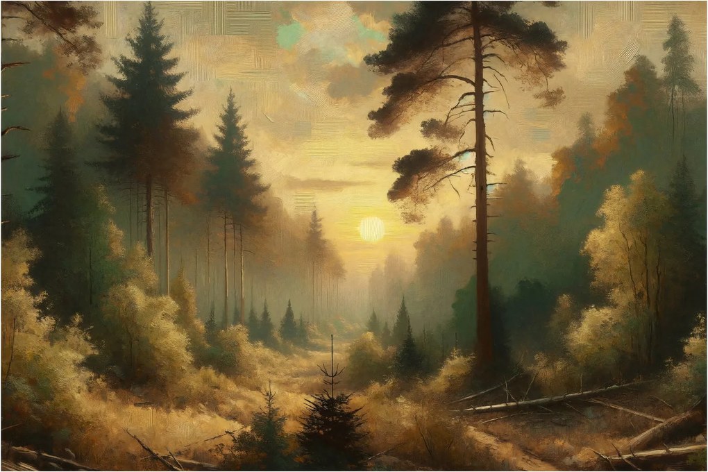Tablou - Soare strălucind prin pădure (90x60 cm)