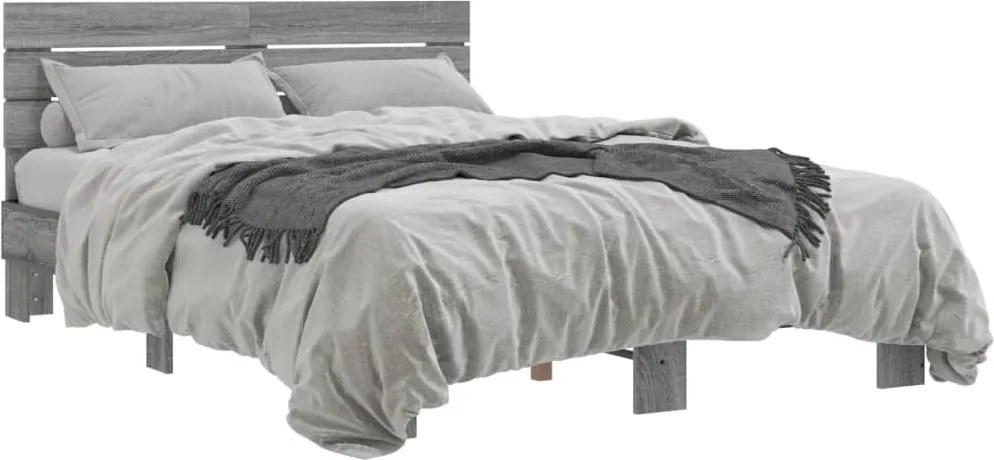 vidaXL Cadru de pat, gri sonoma, 140x200 cm, lemn prelucrat și metal