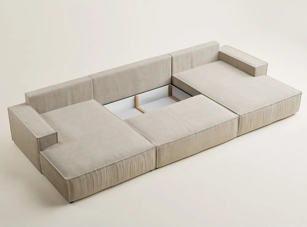 Colțar bej extensibil/cu spațiu de depozitare cu tapițerie din chenille (în formă de "U") Kyoto – Maison de Rêve