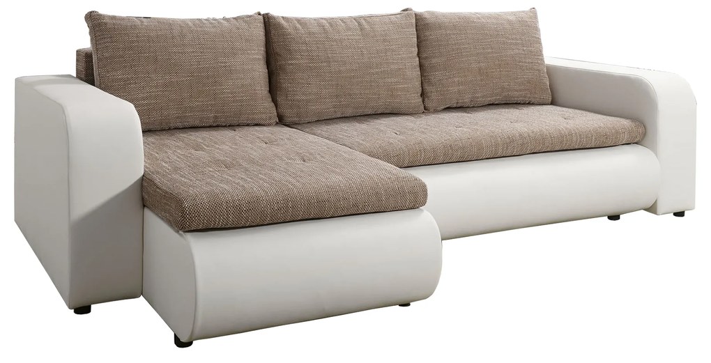 Coltar BURAN extensibil alb/maro stanga, 245x150x82 cm