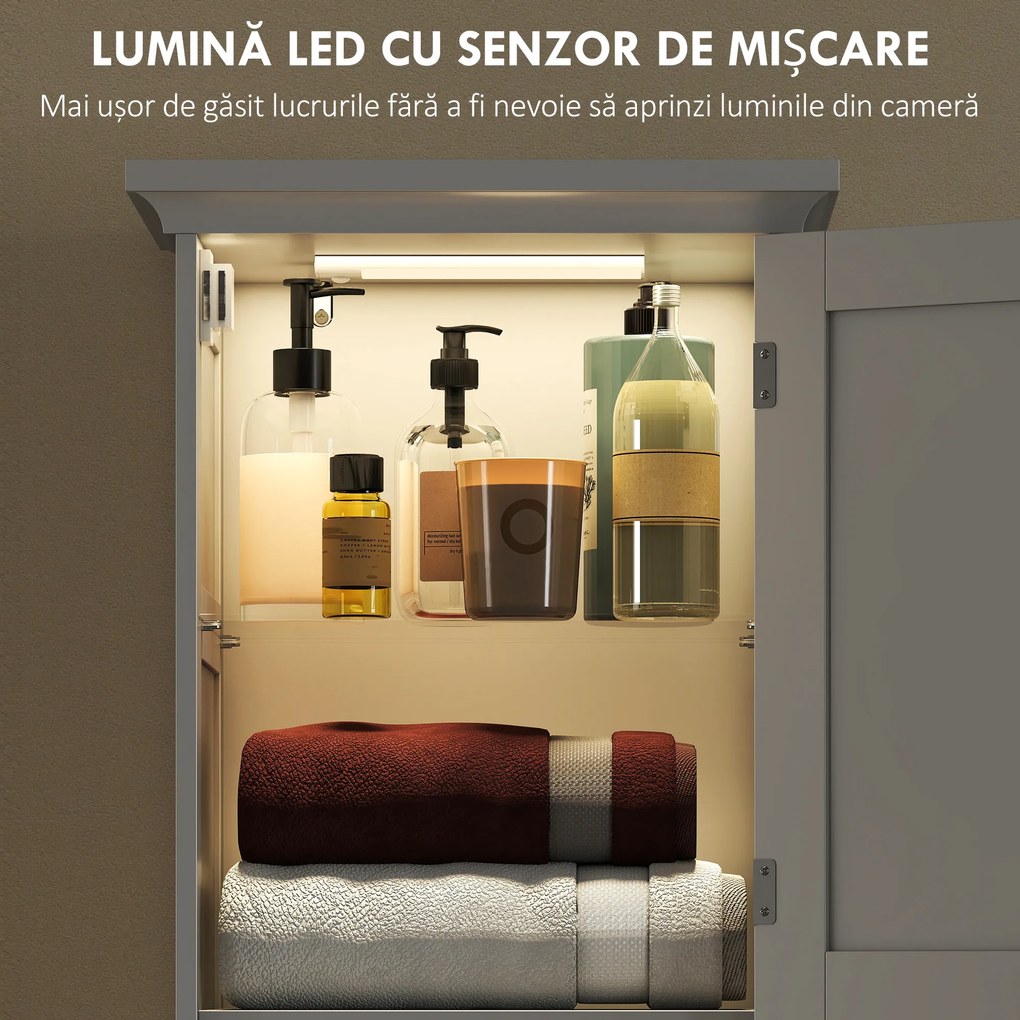 HOMCOM Dulap Vertical pentru Baie Slim cu 2 Dulapuri cu Uși, LED cu Senzor, Economisitor de Spațiu, Raft Deschis, Sertar, Picioare Reglabile, Modern, 40x30x170 cm, Alb | Aosom Romania