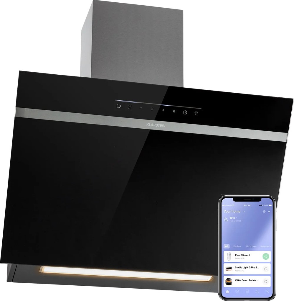 Klarstein Ava 60 Smart, hota, 60cm, montata pe perete, WiFi, A++, 585 m³/h, ecran tactil