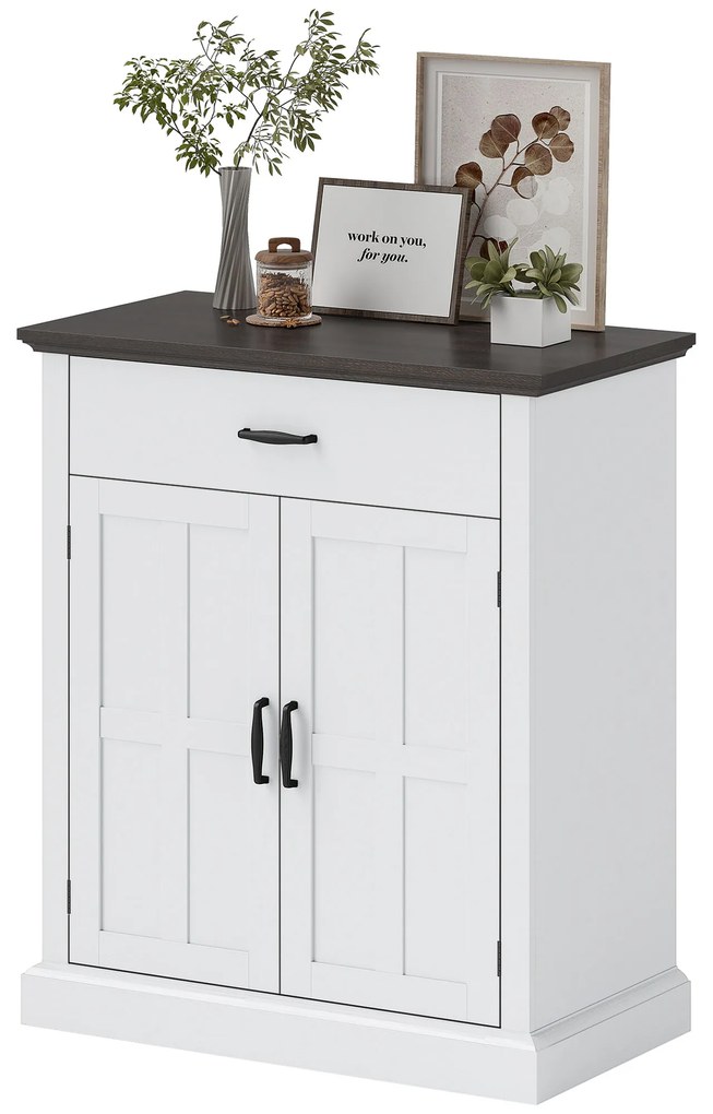 HOMCOM Bufet pentru Living Rustic cu 2 Uși 1 Sertar Raft Reglabil pentru Hol Intrare Alb 75,2x40x91,5 cm | Aosom Romania