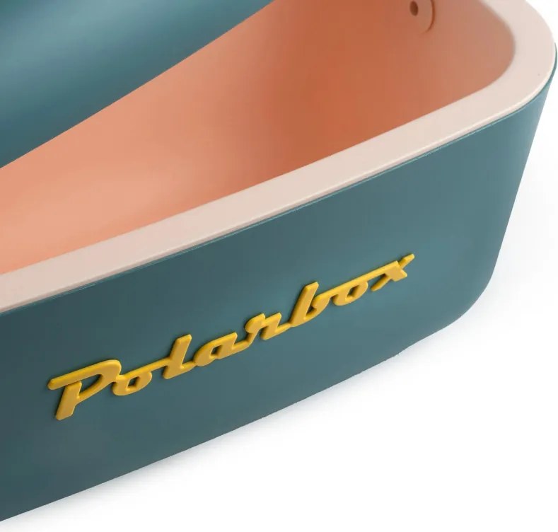 Geanta frigorifica Polarbox Classic, 20 litri, Polistiren AIRPOP, 5-15°C pana la 24 h, Curea clasică din piele, Albastru inchis/Roz