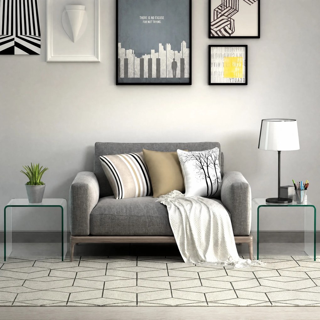 HOMCOM Măsuță de Cafea Modernă cu Picioare Antiderapante, Măsuță din Sticlă Securizată, 50x40x45 cm, Transparentă, Design Elegant | Aosom Romania