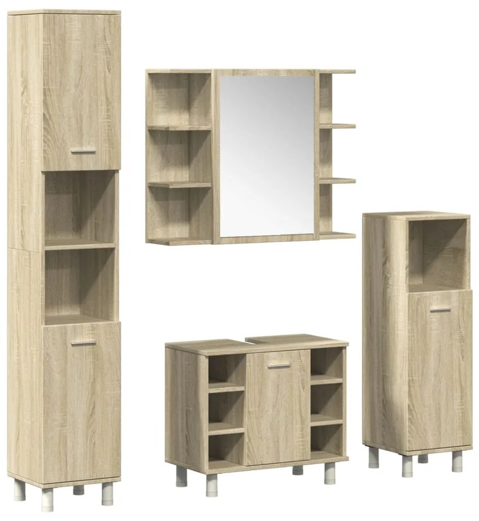 3324970 vidaXL Set mobilier de baie, 4 piese, stejar sonoma, lemn prelucrat